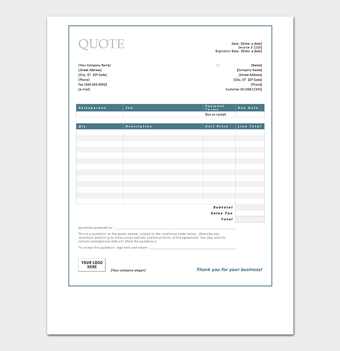 Quote Templates Download free Quotations for Word Excel and PDF