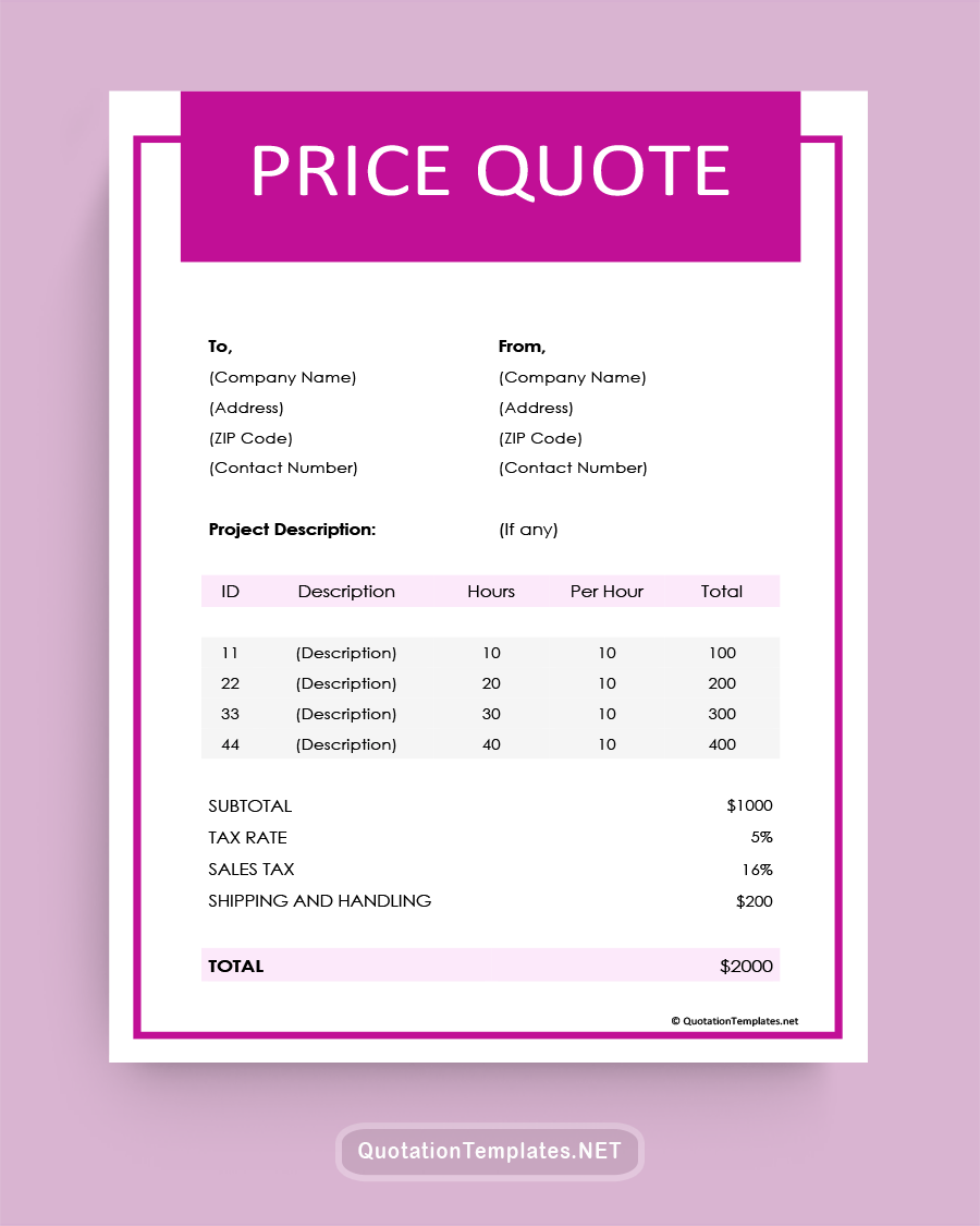 Hourly Price Quote Template - Purple