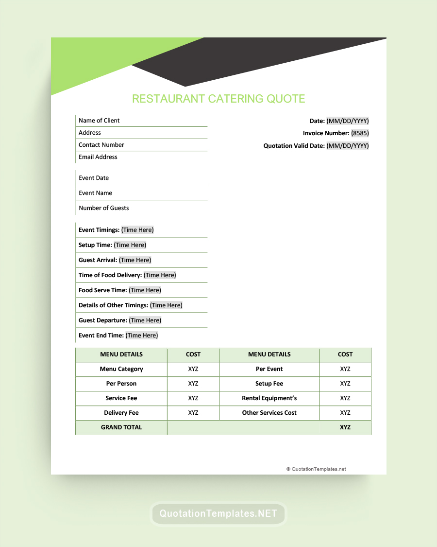 Free Catering Quote Templates Word Excel PDF