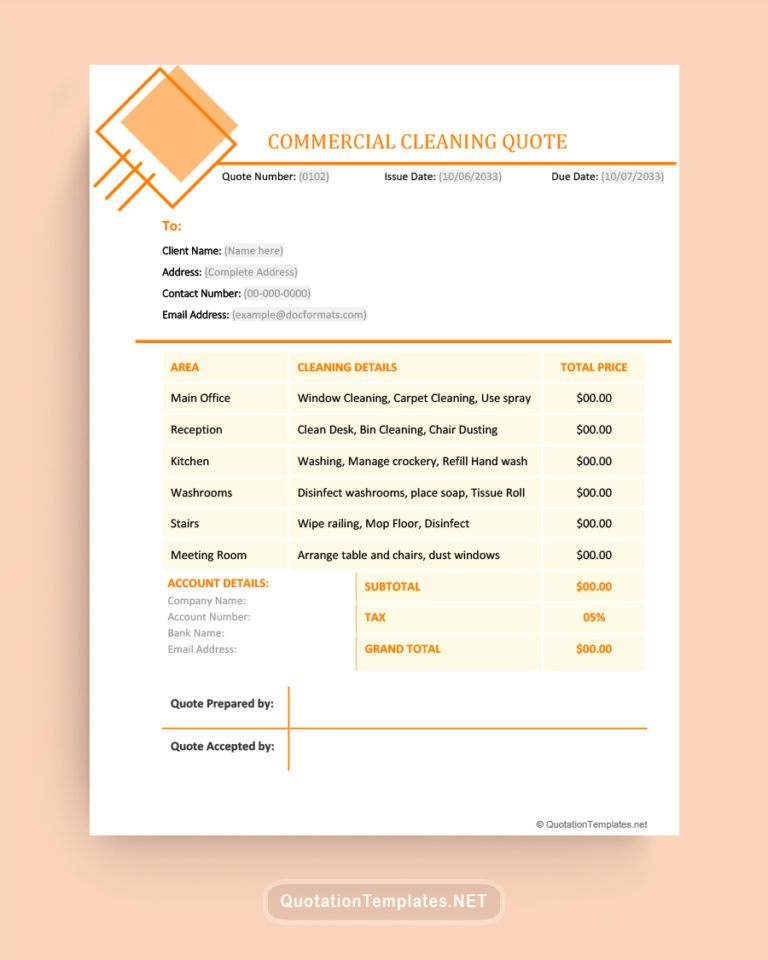 Commercial Cleaning Quote Template ORG Quote Templates