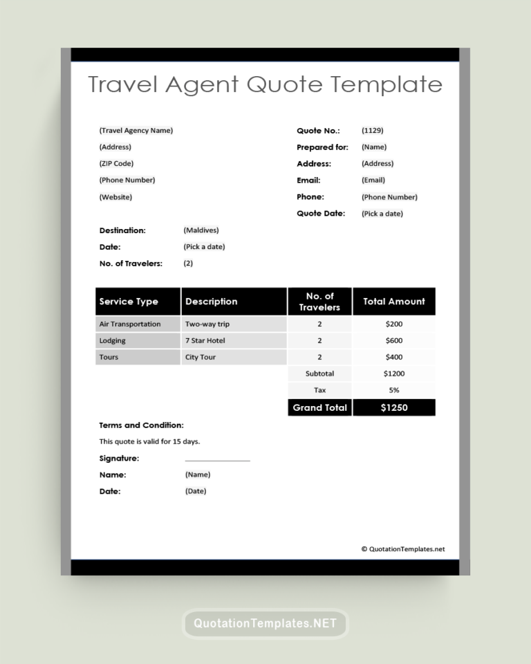 Travel Agent Quote Template 220812 GY Quote Templates
