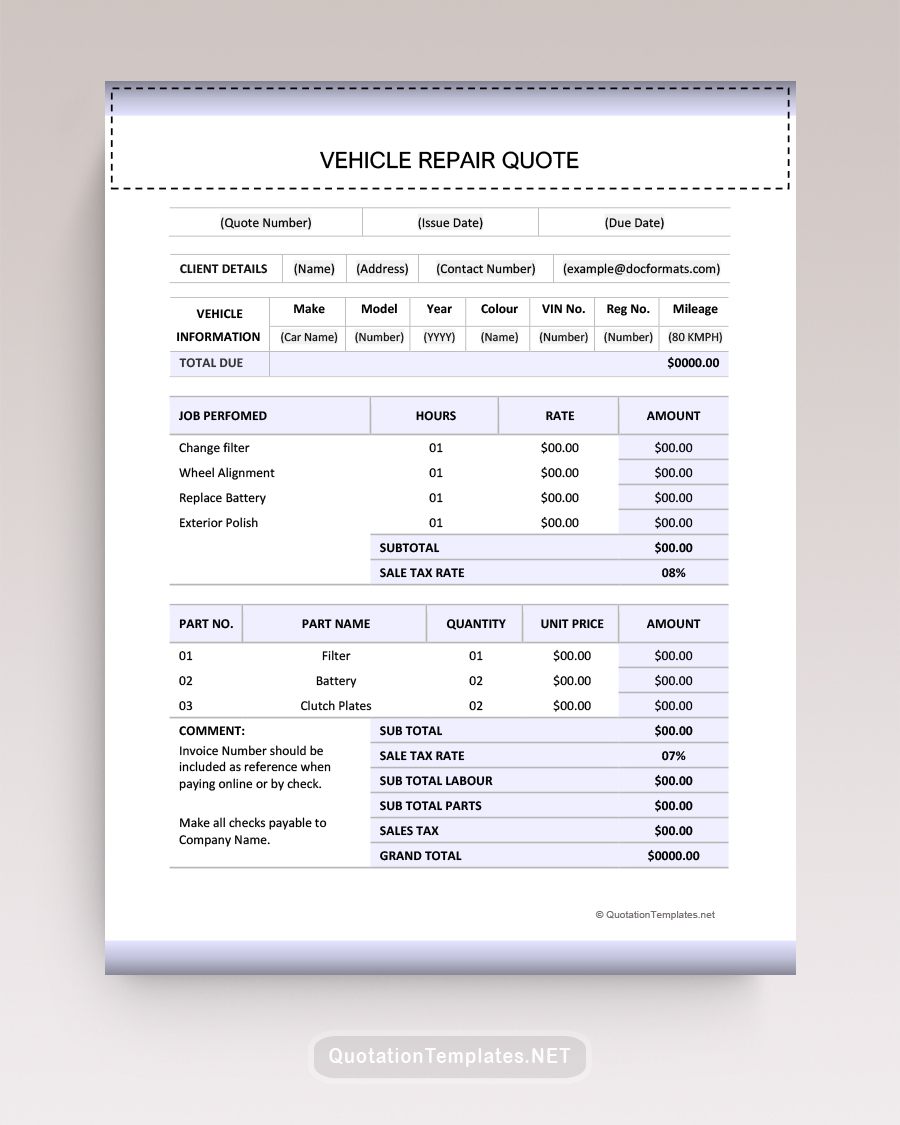 Free Vehicle Quotation Templates Word, Excel & PDF