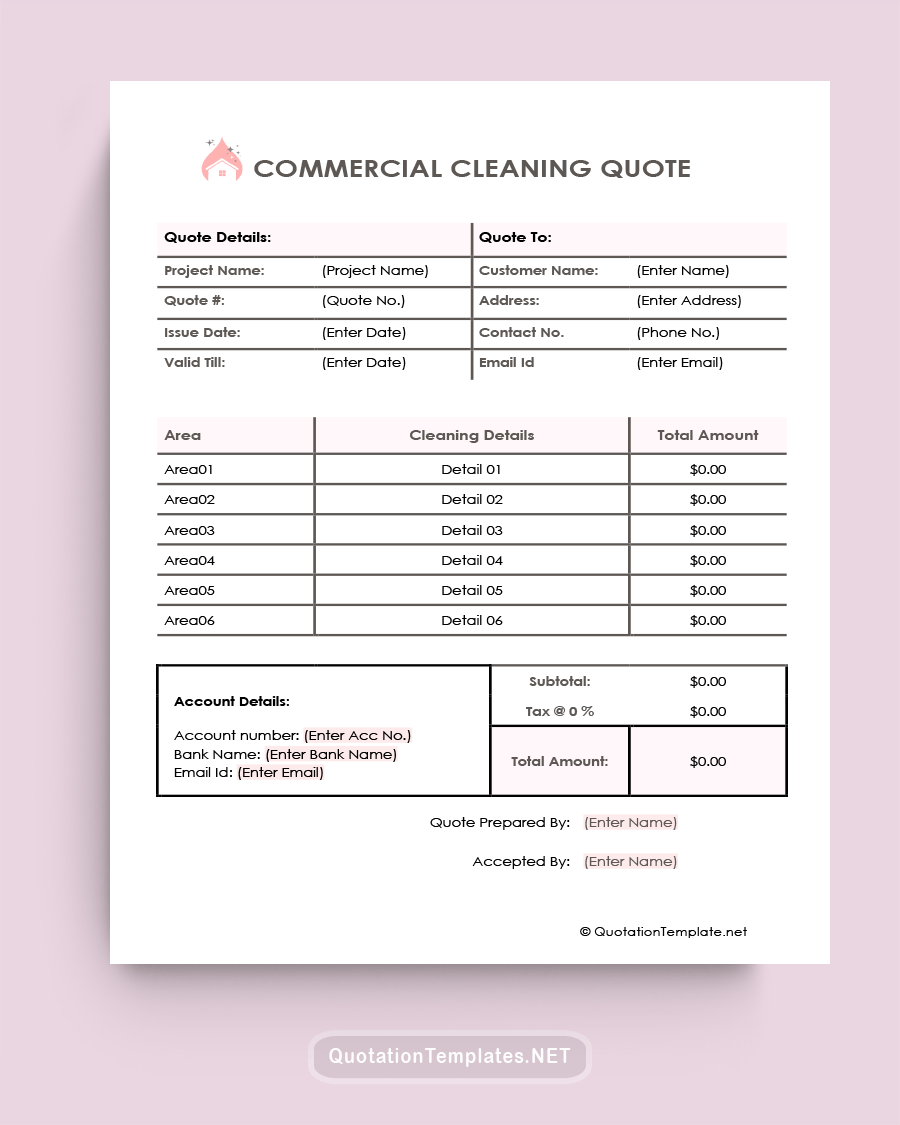 Commercial Cleaning Quote Template PNK 220917 Quote Templates