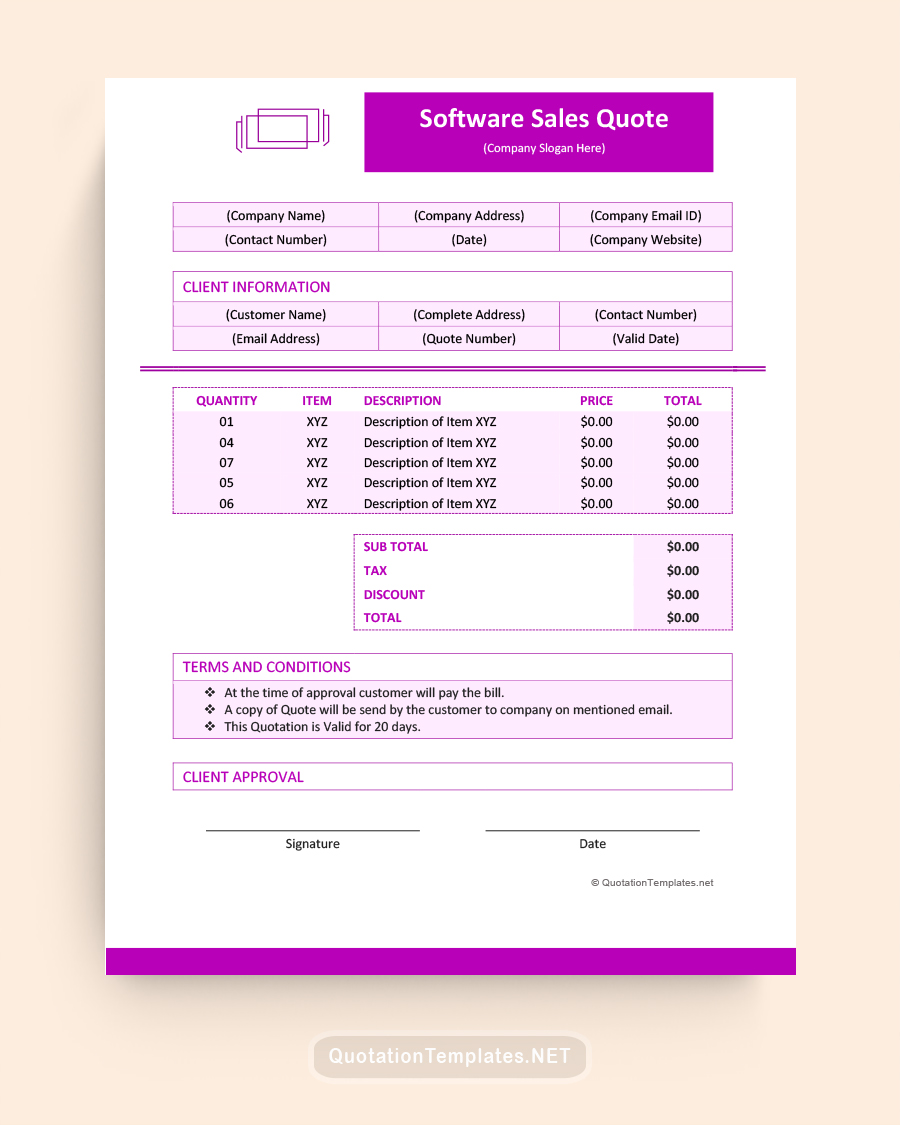 Software Sales Quote Template - Purple - Word